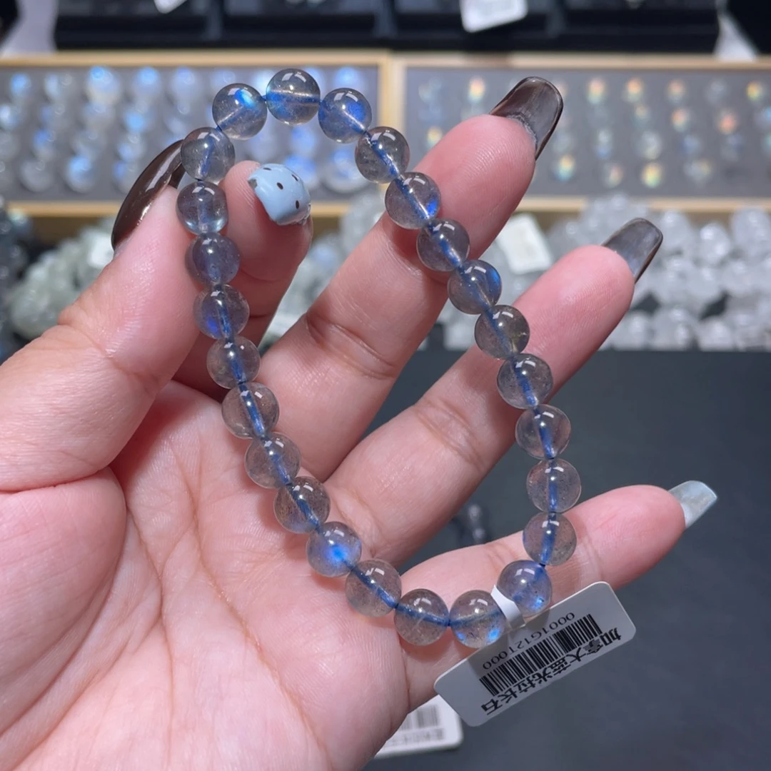 q***a长石手链未镶嵌纯蓝光灰月光手链7.7mm