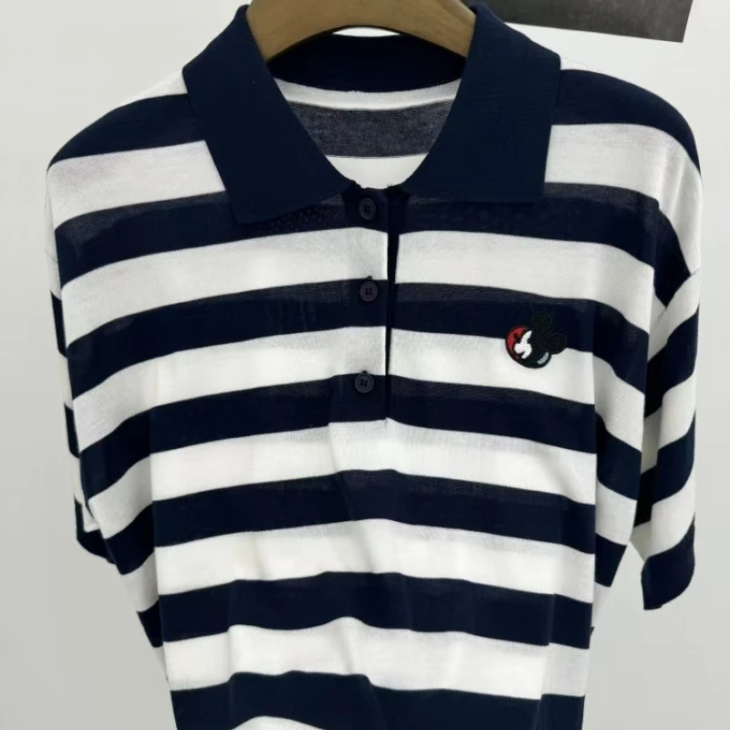 刺绣条纹莱赛尔针织t恤均码宽松休闲百搭