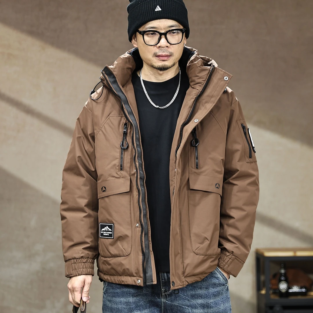 冬季新款新国标90鸭绒工装羽绒服男户外机能美式休闲宽松连帽外套