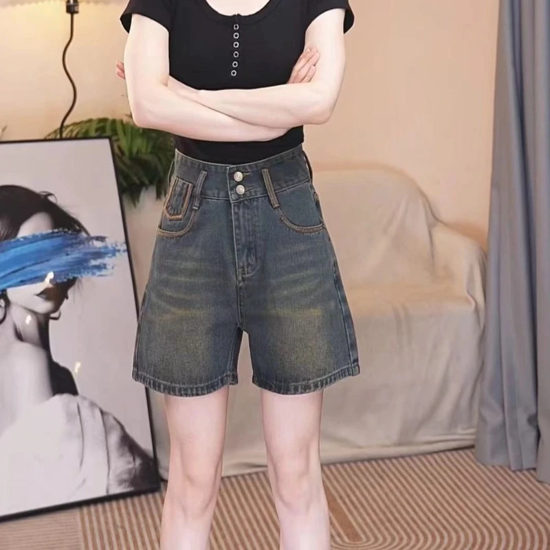 四分裤高腰短裤牛仔薄款宽松大码显瘦时尚百搭女士阔腿裤小个子3