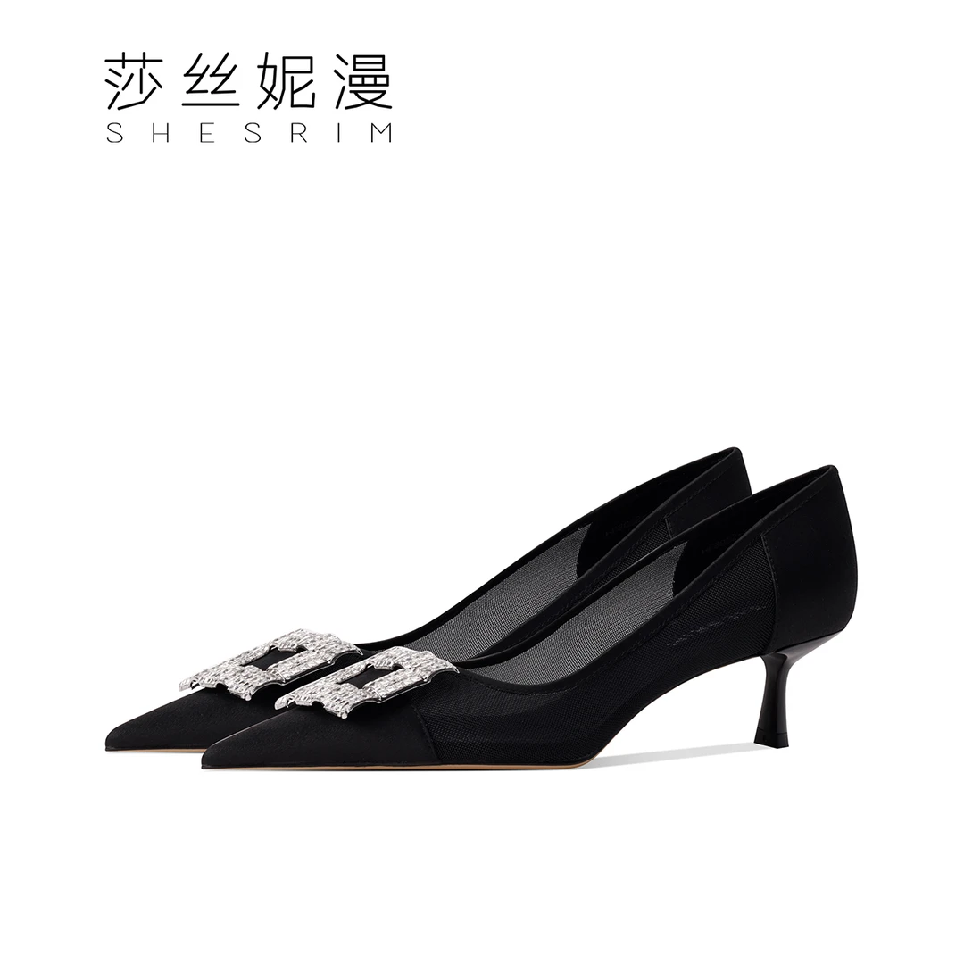 2025春季新款真丝皮优雅浅口女士细高跟轻奢时尚气质性感百搭黑色