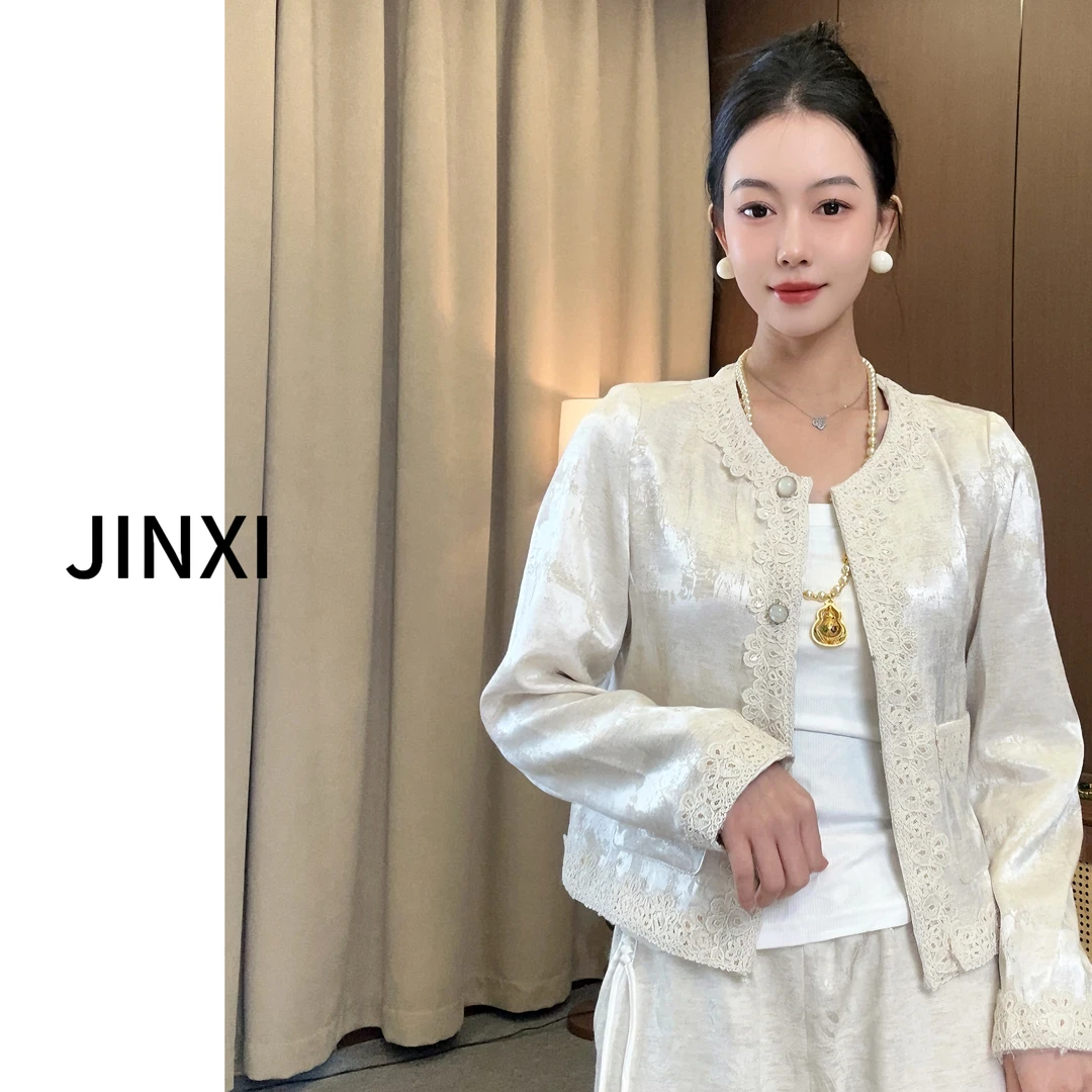 春季提花女刺绣新中式短款短外套蕾丝外套开衫上衣复古长袖