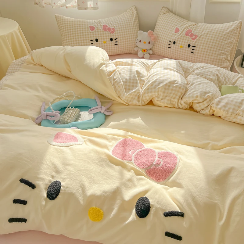 可爱hellokitty床上四件套水洗棉少女心被套床单宿舍三非全棉纯棉