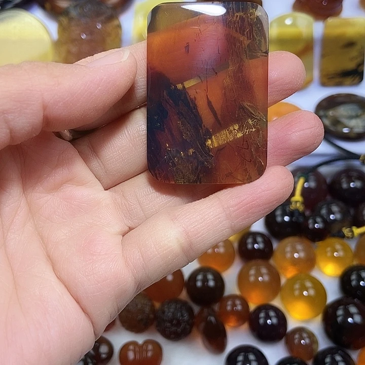 琥珀未镶嵌吊坠(不含链)天然缅甸琥珀金棕无事牌