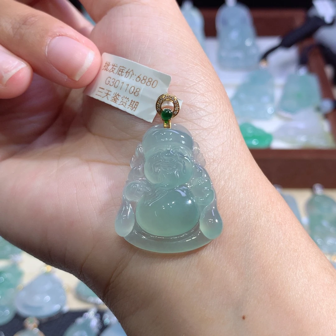 吊坠(不含链)18K金镶嵌翡翠财神爷