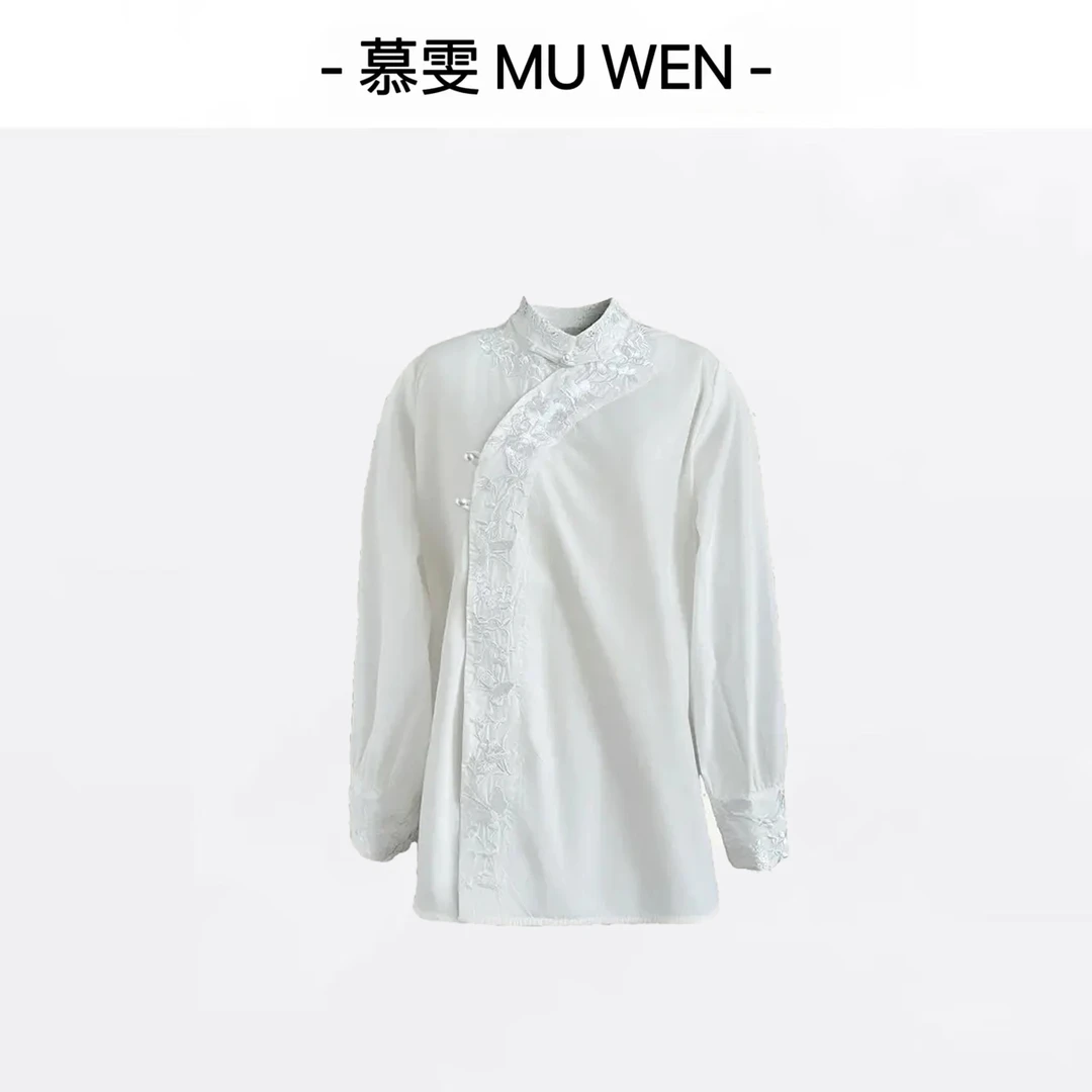 薇妮家-【东风绣】新中式老钱定制款定位刺绣高级显瘦衬衫2542361