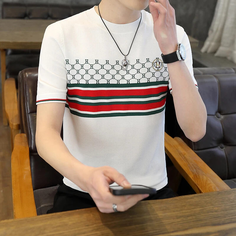 男士高端潮流时尚凉感圆领品质休闲针织短袖T桖
