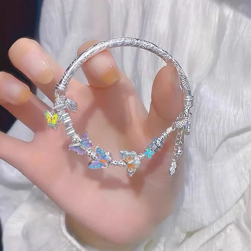 非金属珐琅手链 新中式古法烧蓝蝴蝶设计感手链珐琅滴油半镯半链