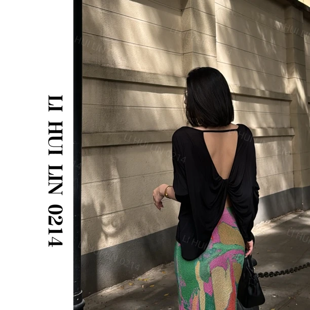 LIHUILIN/100%精兰天丝重工立裁扭结露背防晒小衫