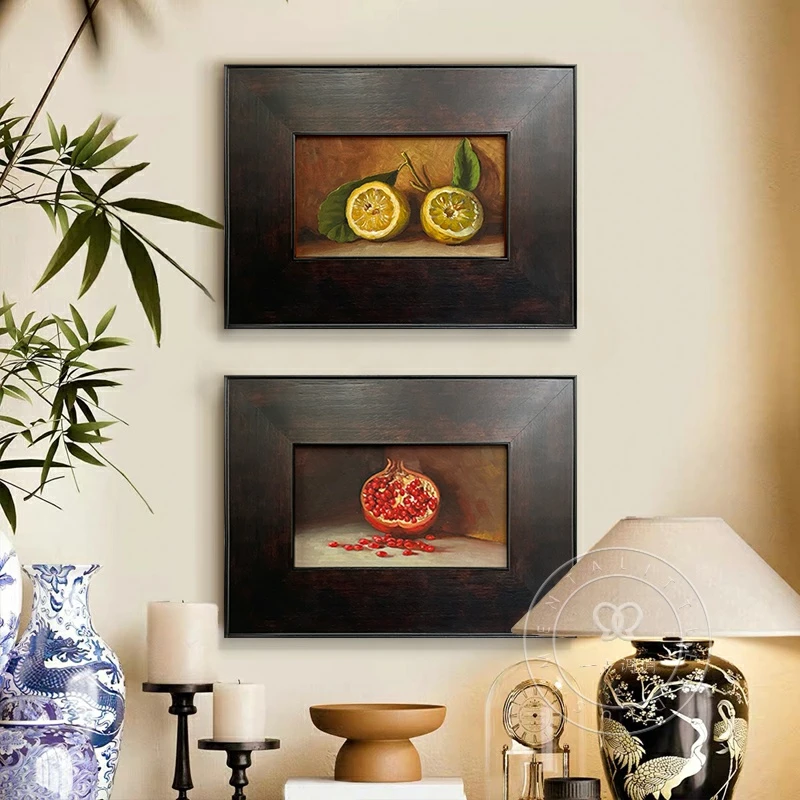 【石榴与柠檬】中古风客餐厅装饰画手工油画法式床头挂画玄关柜摆画