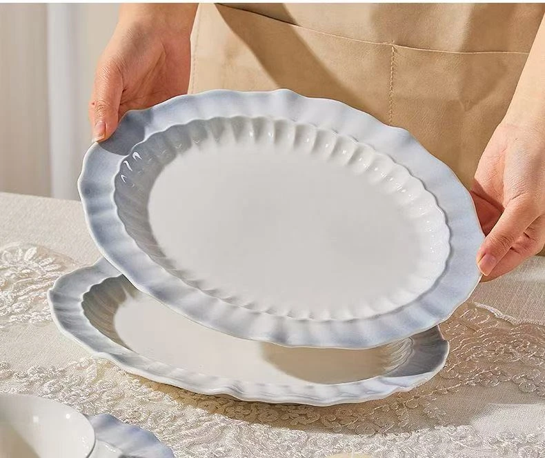 瓷县令12英寸渐变蓝风铃鱼盘盘子陶瓷餐具防烫家用欧式轻奢INS风