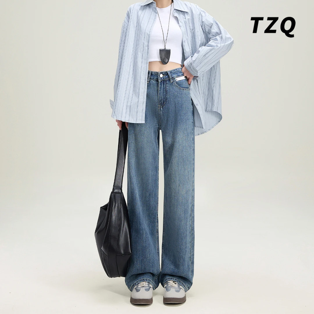 爆款高腰显瘦牛仔裤女2025新款百搭阔腿裤垂感拖地裤