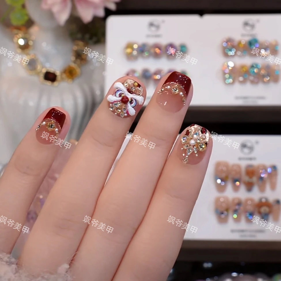 万事大吉-SAYE飒爷手工美甲-重复佩戴-掉钻包补-送工具包-10片装