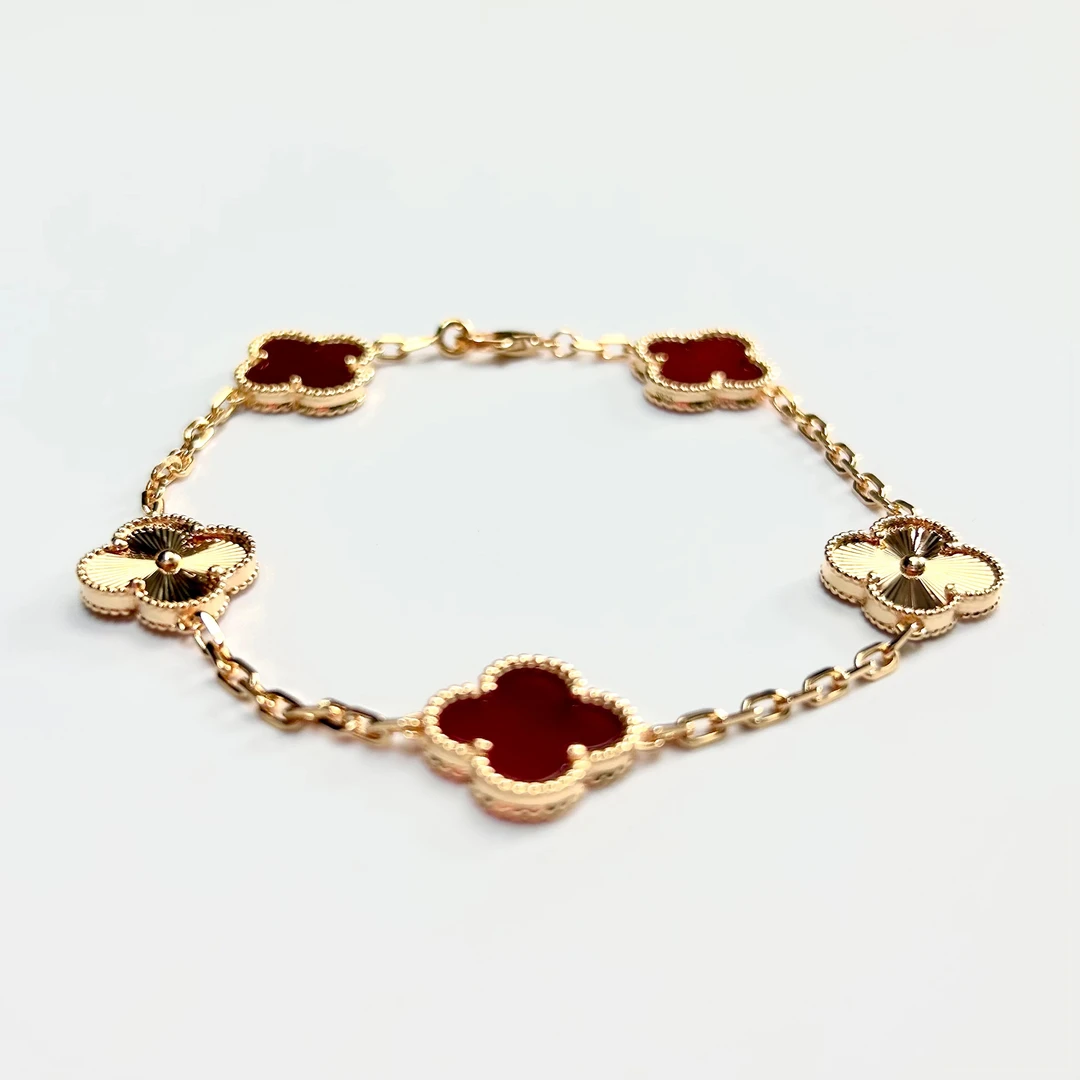 925银手链 高奢欧货高品s925银镭射四叶草五花手链小众时尚-S0018