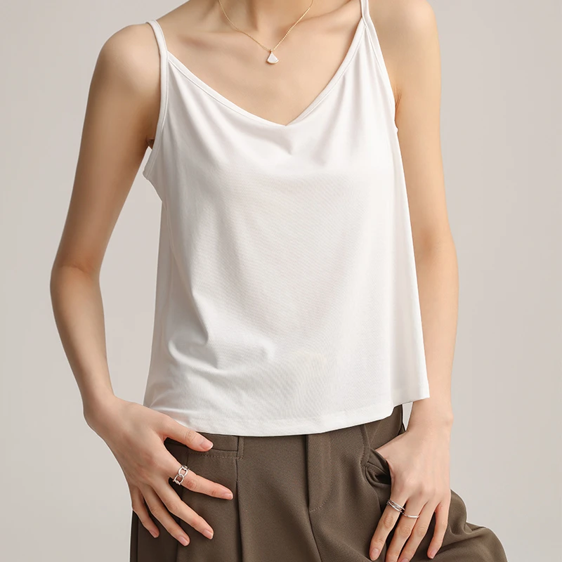 100支莫代尔背心女士吊带白色无袖上衣显瘦大码外穿内搭夏季打底