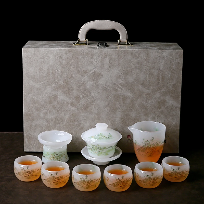 千里江山琉璃手工堆花功夫茶具轻奢家用高端茶具套装中式