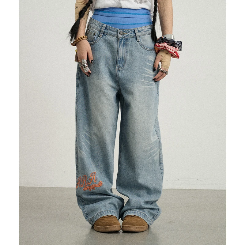 Achihara【夏季冰岛牛仔裤】做旧抓痕夏装拖地裤宽松阔腿裤休闲裤