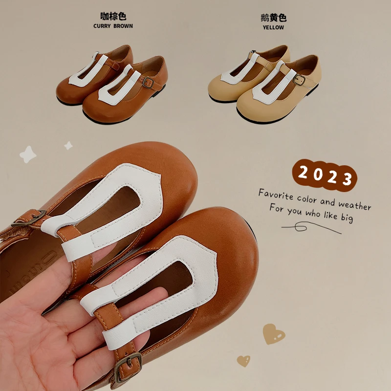 大耳象童装铺女童撞色复古小皮鞋2023春季新款女宝2300004