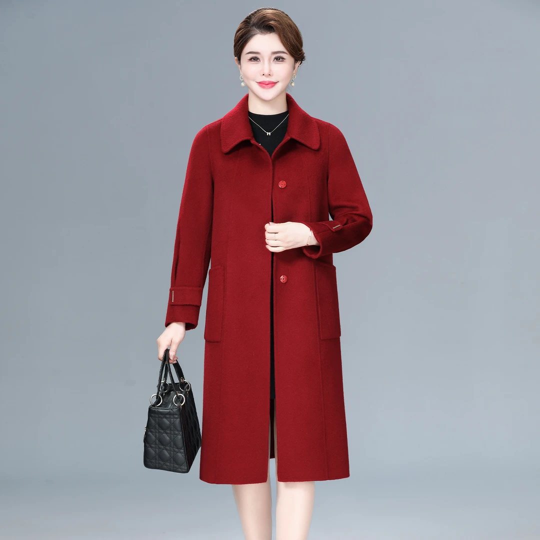 大衣女双面羊绒2025喜妈妈婚宴冬装高端羊毛呢子外套喜婆婆婚礼服