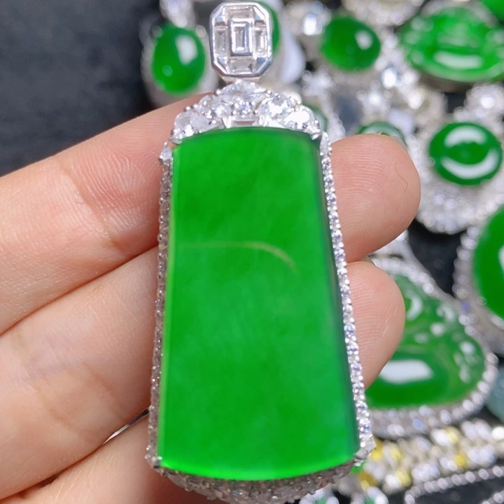 翡翠银S925镶嵌挂件无事牌