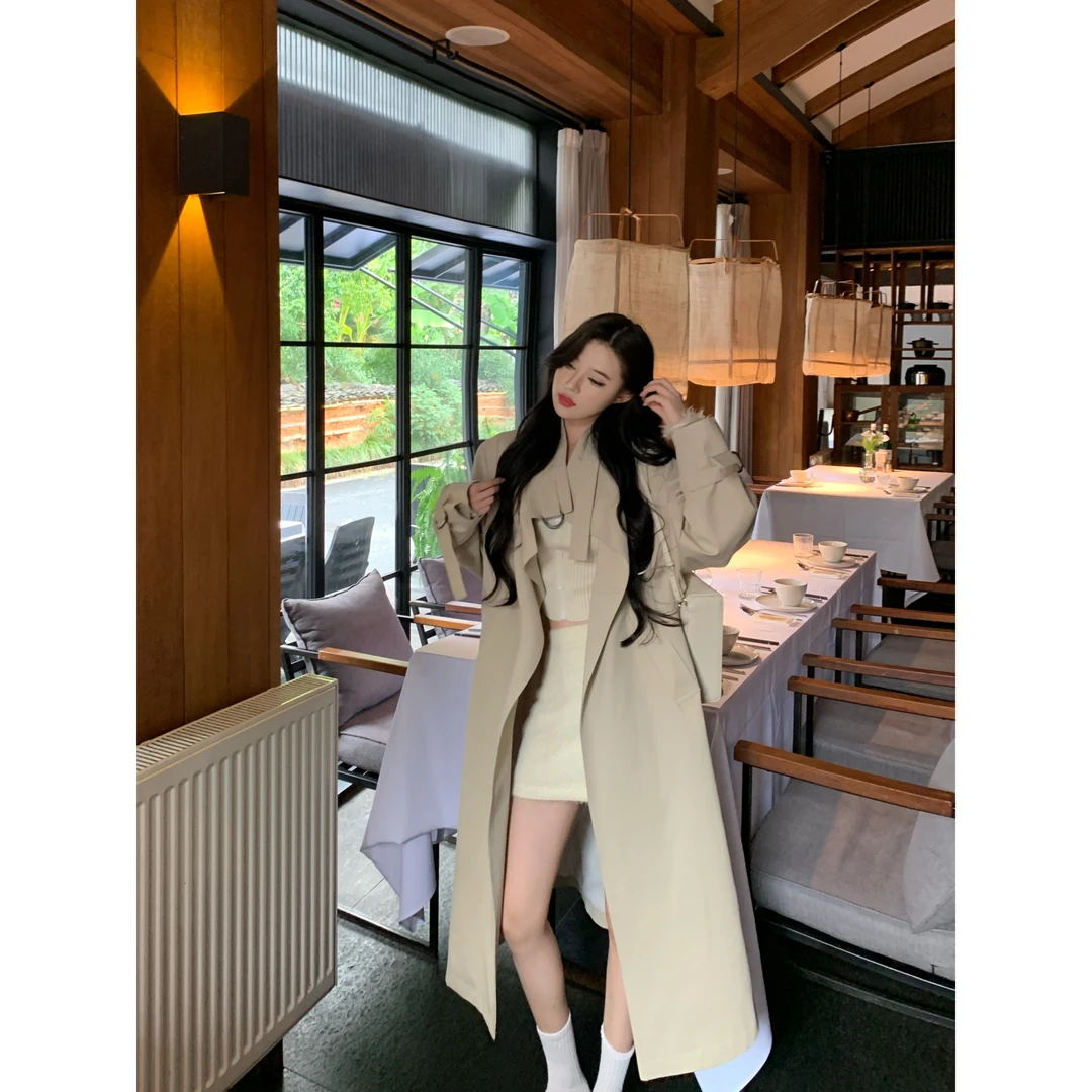 【韩里韩气】UM家2024秋季新款宽松法式赫本风韩版风衣外套女中长款