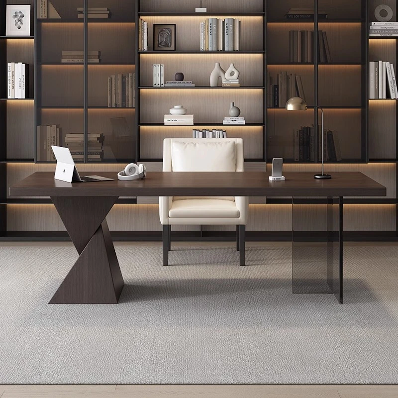 意式极简书桌轻奢现代高级感家用亚克力悬浮电脑桌客厅实木办公桌