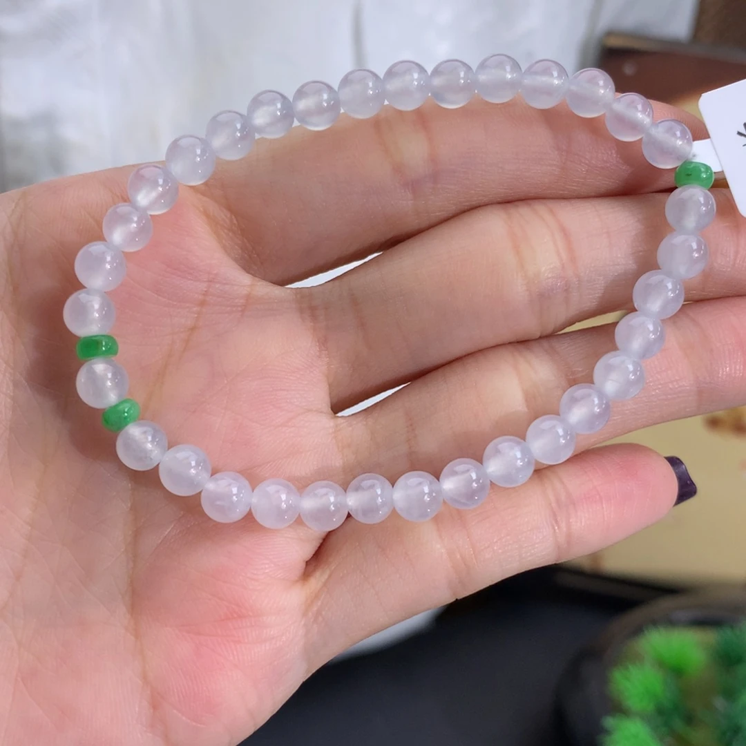翡翠未镶嵌手串卡5.3冰胶白冰手串