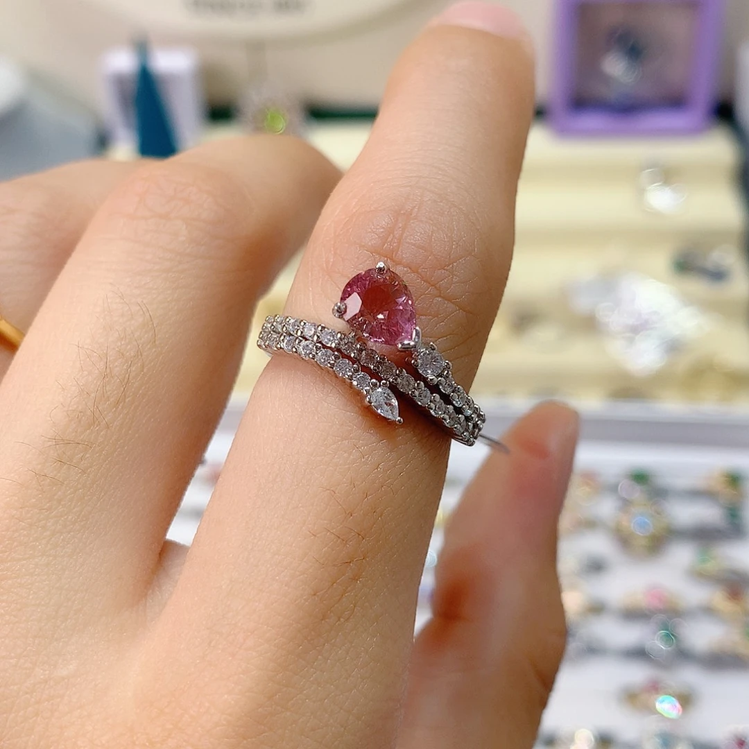 戒指戒指银S925镶嵌碧玺