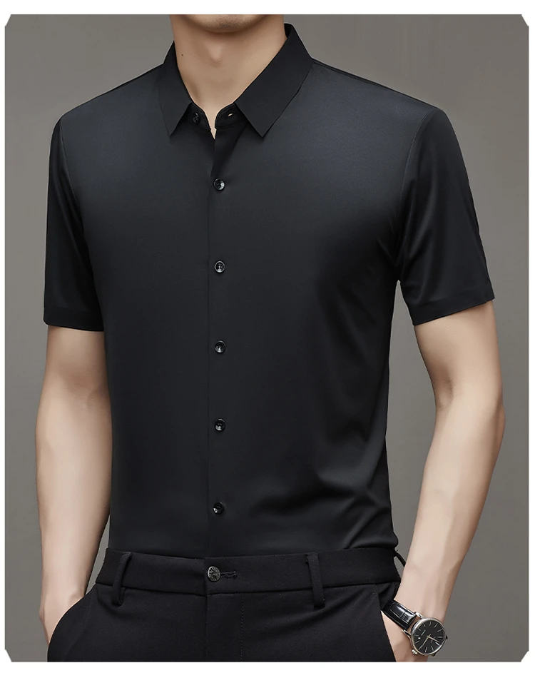 【冰丝高弹免烫】全无痕轻奢凉感抗皱无痕丝滑垂顺短袖衬衫爸爸夏季