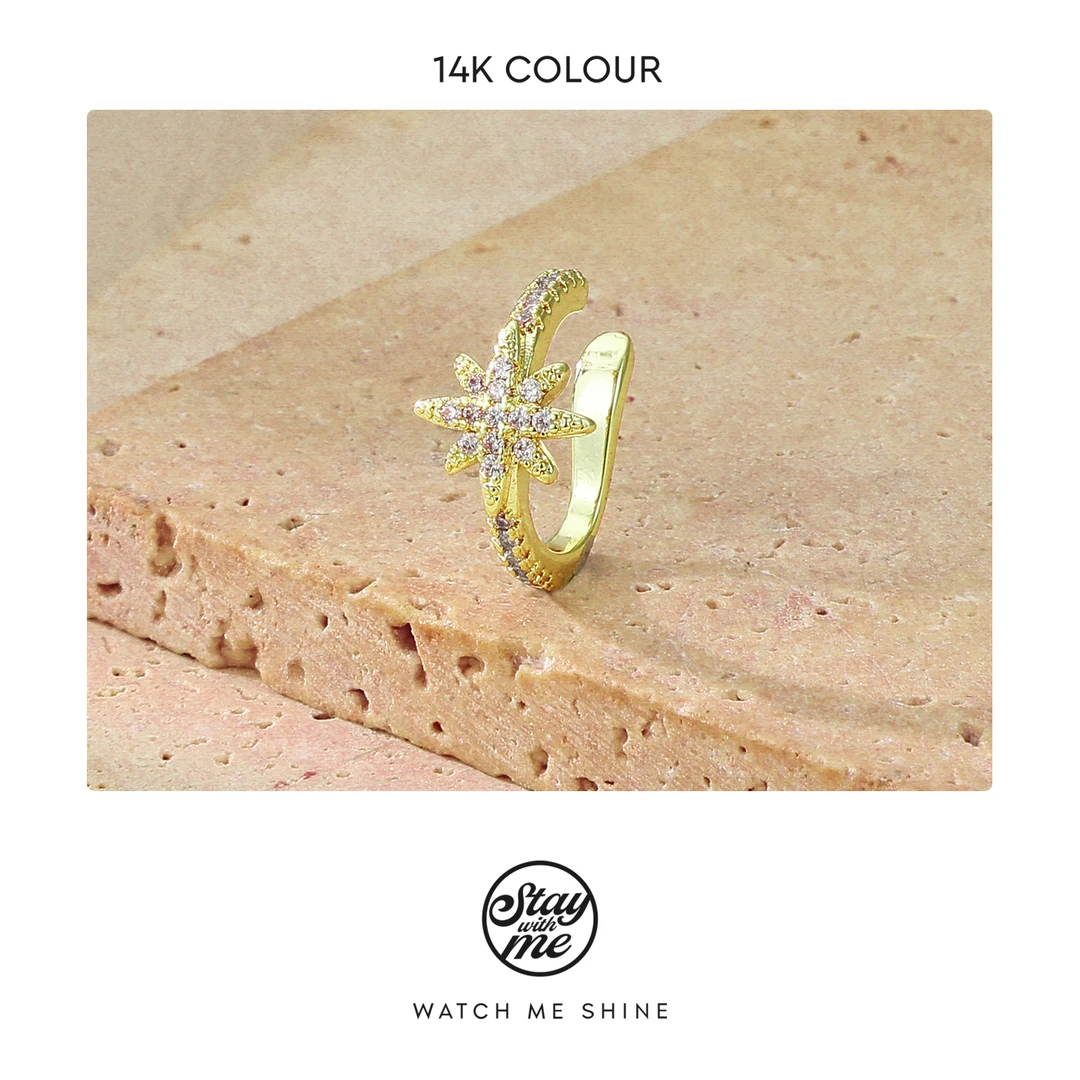 STAY WITH ME 铜合金合成锆石耳饰 小众DE0063六芒星耳骨夹