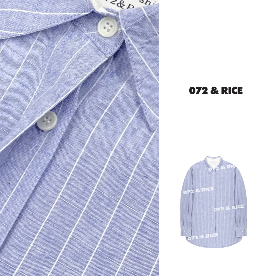 072 & RICE【南法条】亚麻+棉 春季休闲翻领条纹衬衫 32NB291Z*