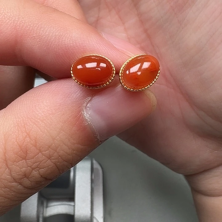 南红玛瑙银S925镶嵌耳饰