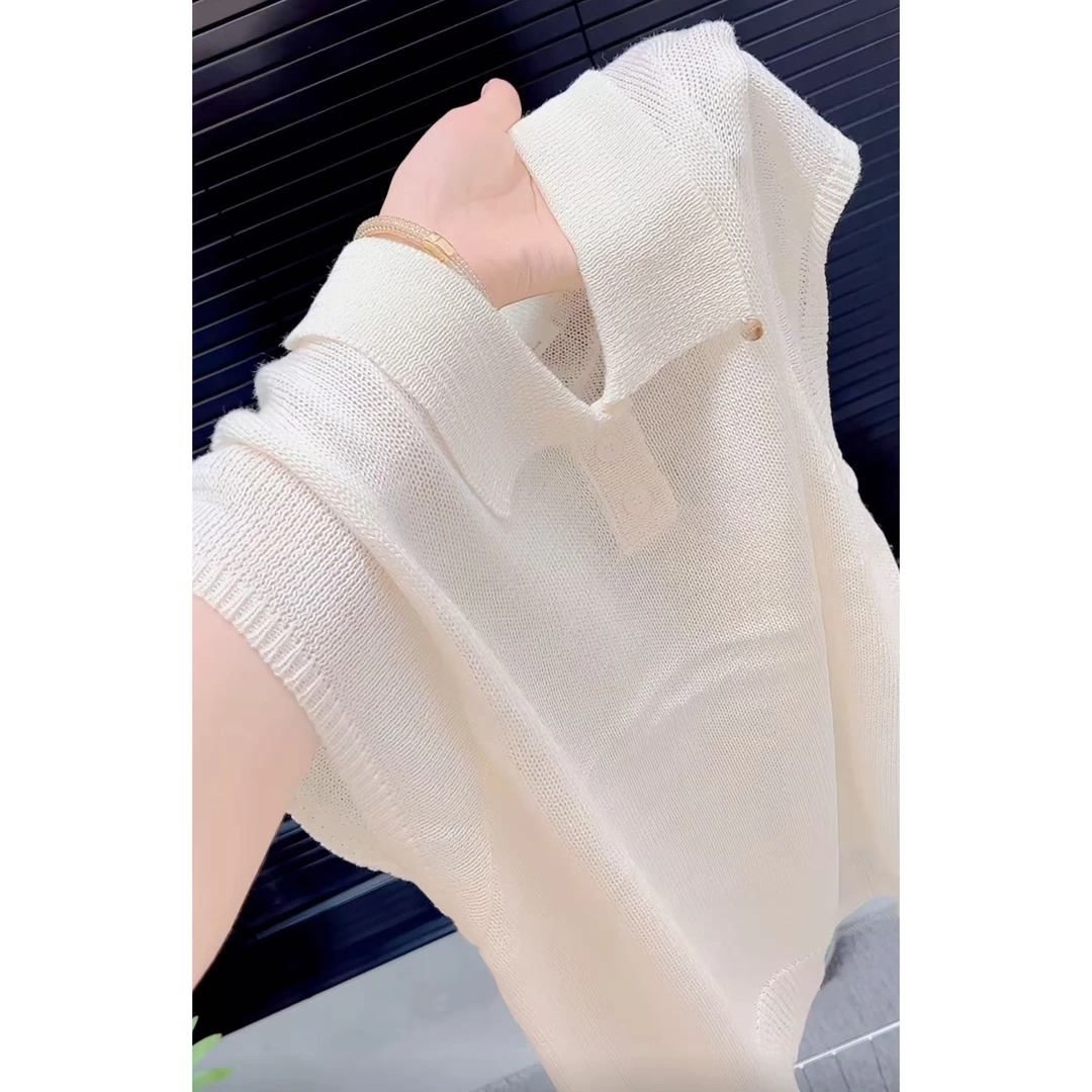 【现货】今年流行穿搭2025夏季新款毛针织衫polo领减龄休闲无袖上衣