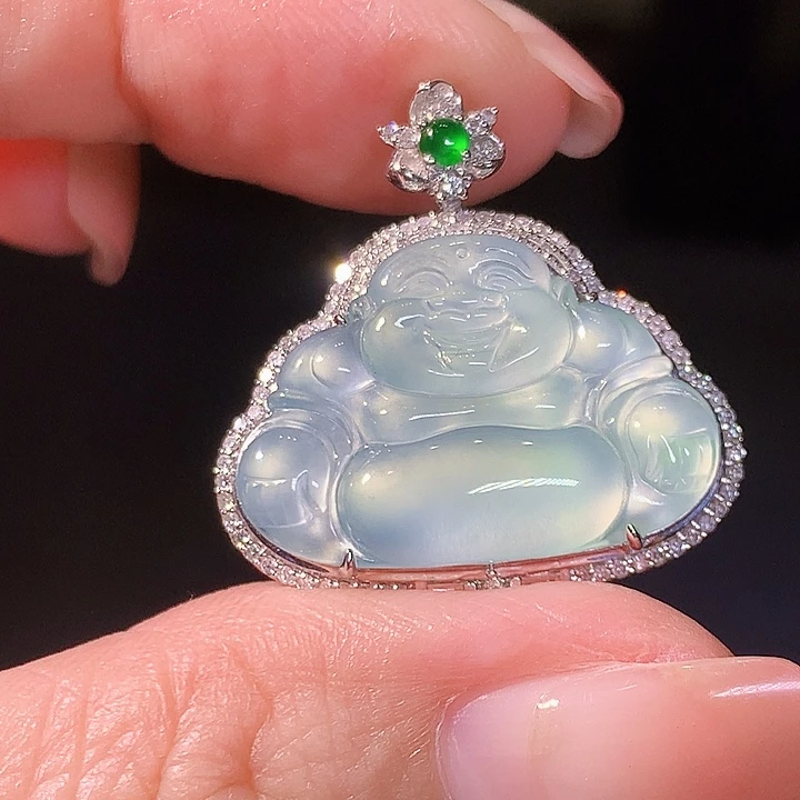 翡翠18K金镶嵌吊坠(不含链)