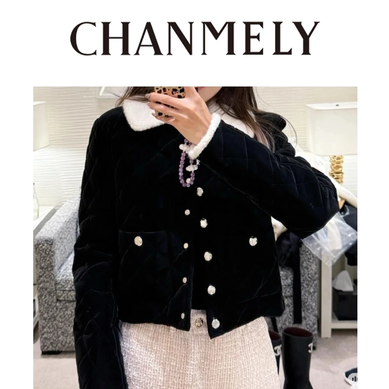【CHANMITY】   25/FW黑白拼色菱格棉服香风山茶花保暖外套0241599