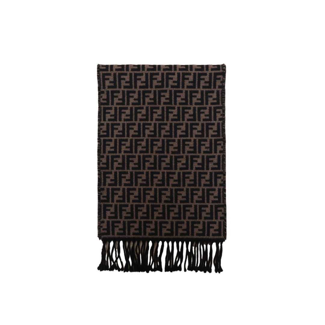 99新 FENDI/芬迪 汤/P235094590/老花 羊毛 流苏 围巾
