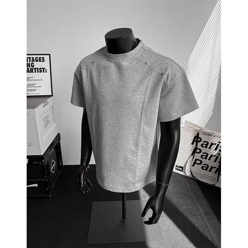 美式潮牌短袖潮流解构夏季正肩铆钉设计男女T恤痞帅cleanfit学生