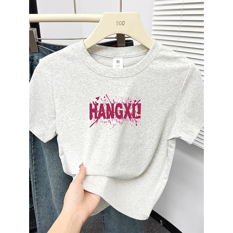 潮牌字母印花洋气正肩短袖t恤女夏季新款韩版休闲百搭圆领上衣服