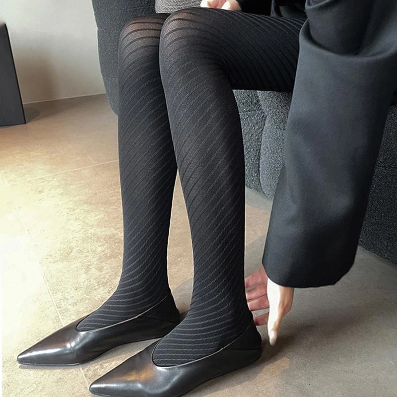 日单精致斜纹连裤袜旋转提花修身显瘦袜女春秋时装袜中厚款打底袜