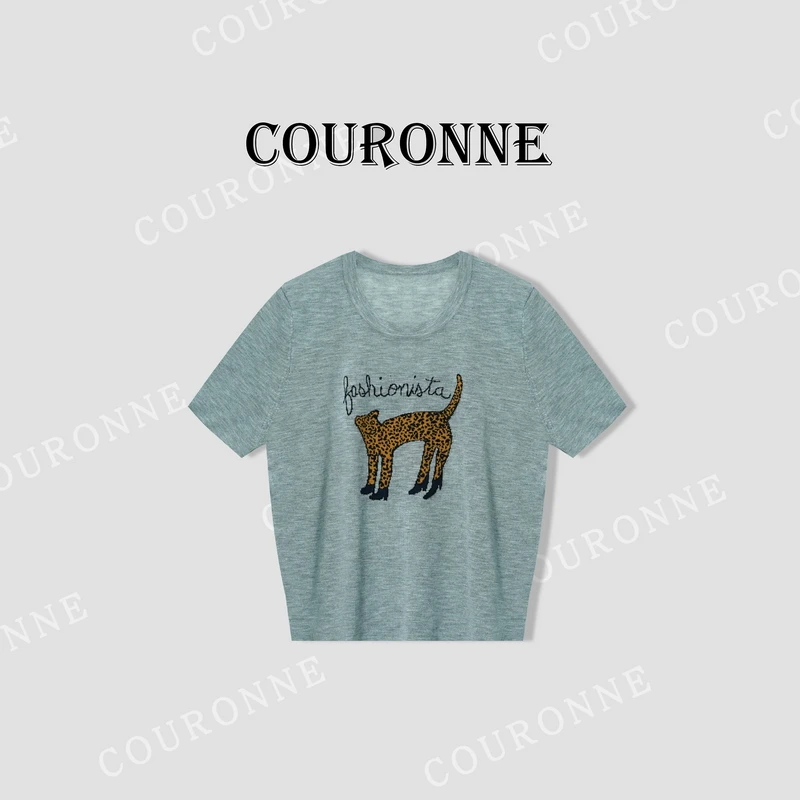 【小熊】-春夏''高跟豹子‘’减龄百搭时髦小众设计显瘦短袖女款32569