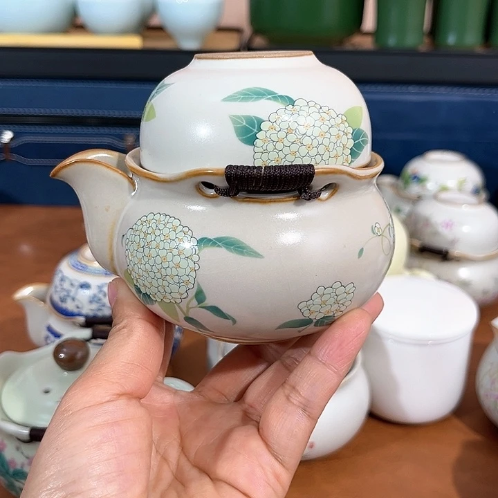 绣球花一壶三杯手抓壶