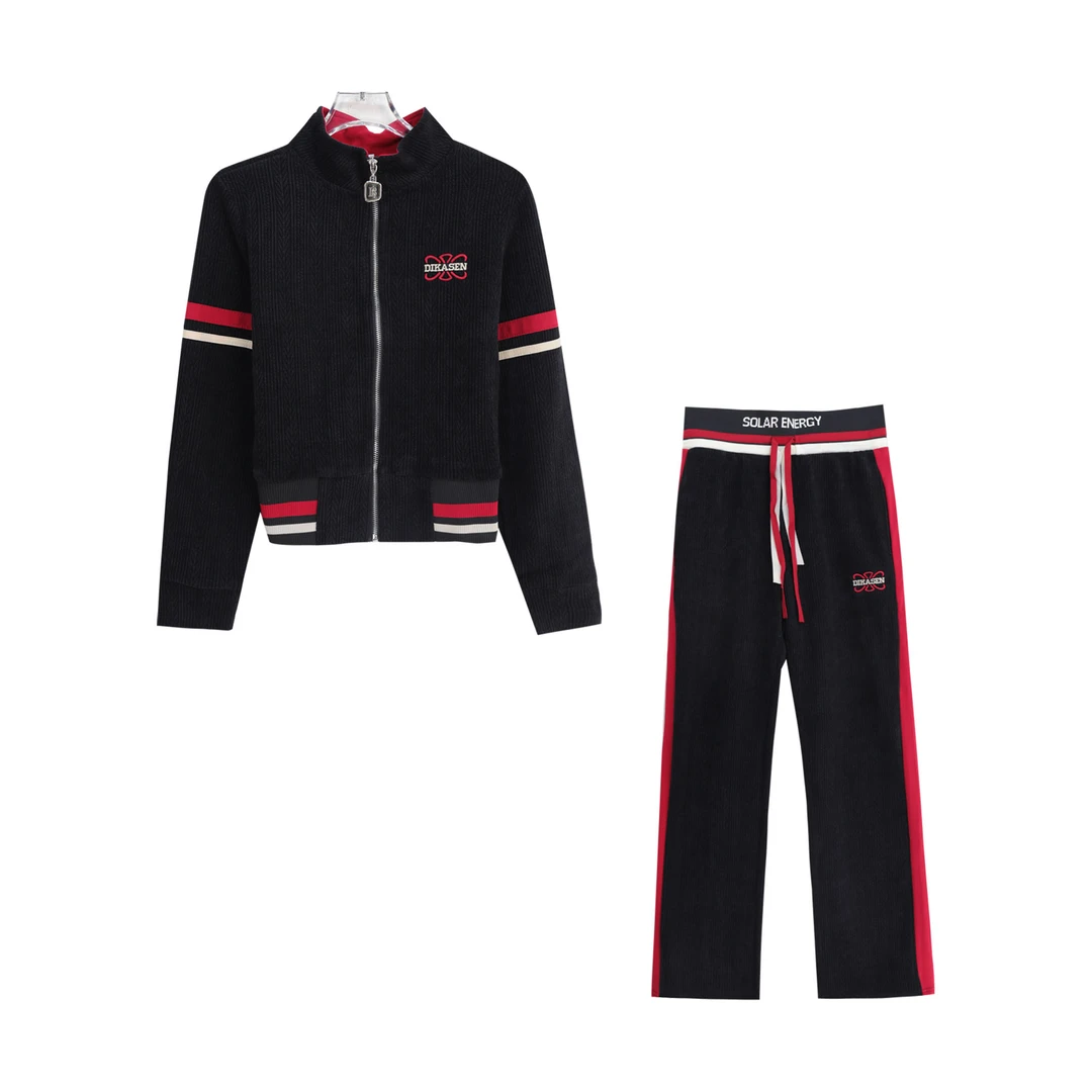 拼色设计感小众运动上衣休闲长裤套装S3165