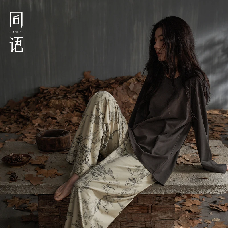 同语睡衣女款2025新款春秋莫代尔棉睡衣国风长袖套装家居服可外穿