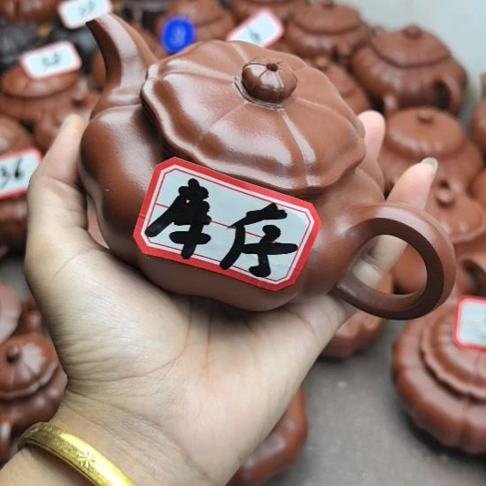 紫砂茶壶朱泥筋纹葵仿古240cc