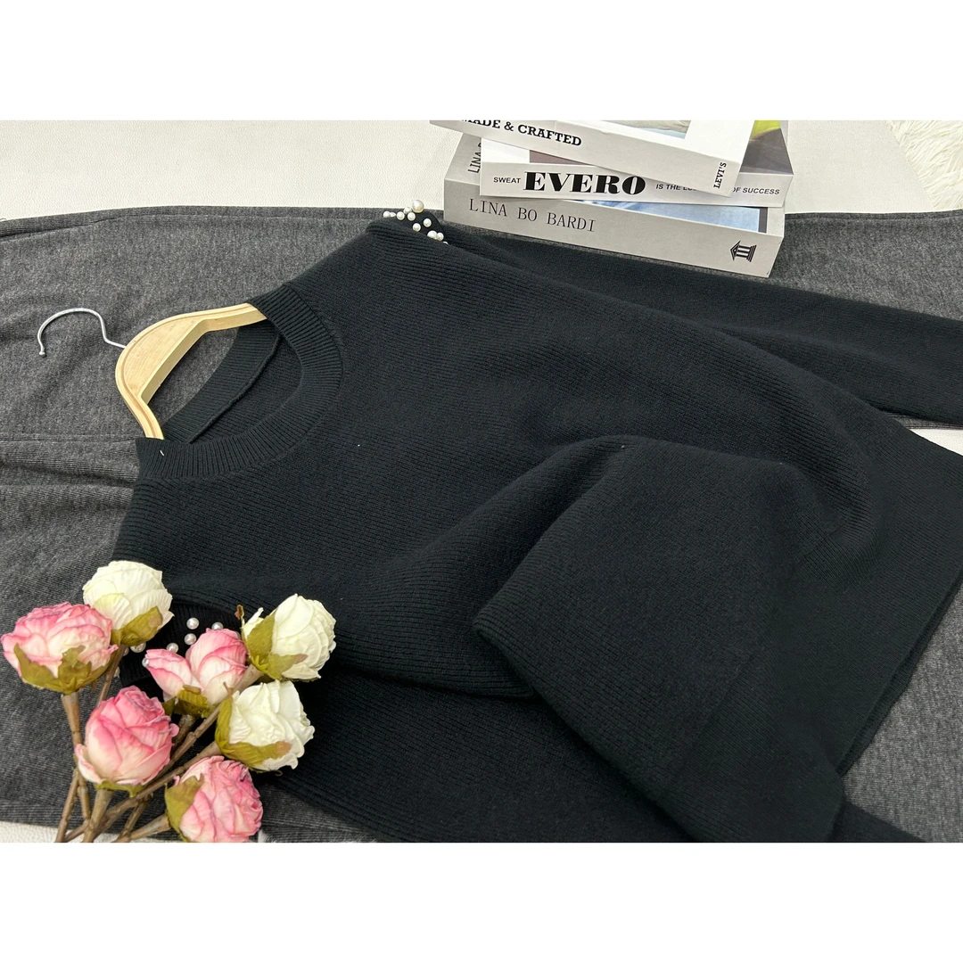 【钉珠套头黑】百搭气质款针织长袖上衣QC1436