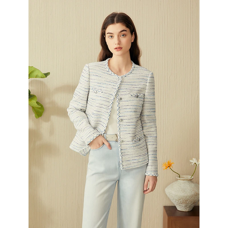 YINER音儿专选2025春季新款优雅渐变花呢亮丝箱式短8C65110056