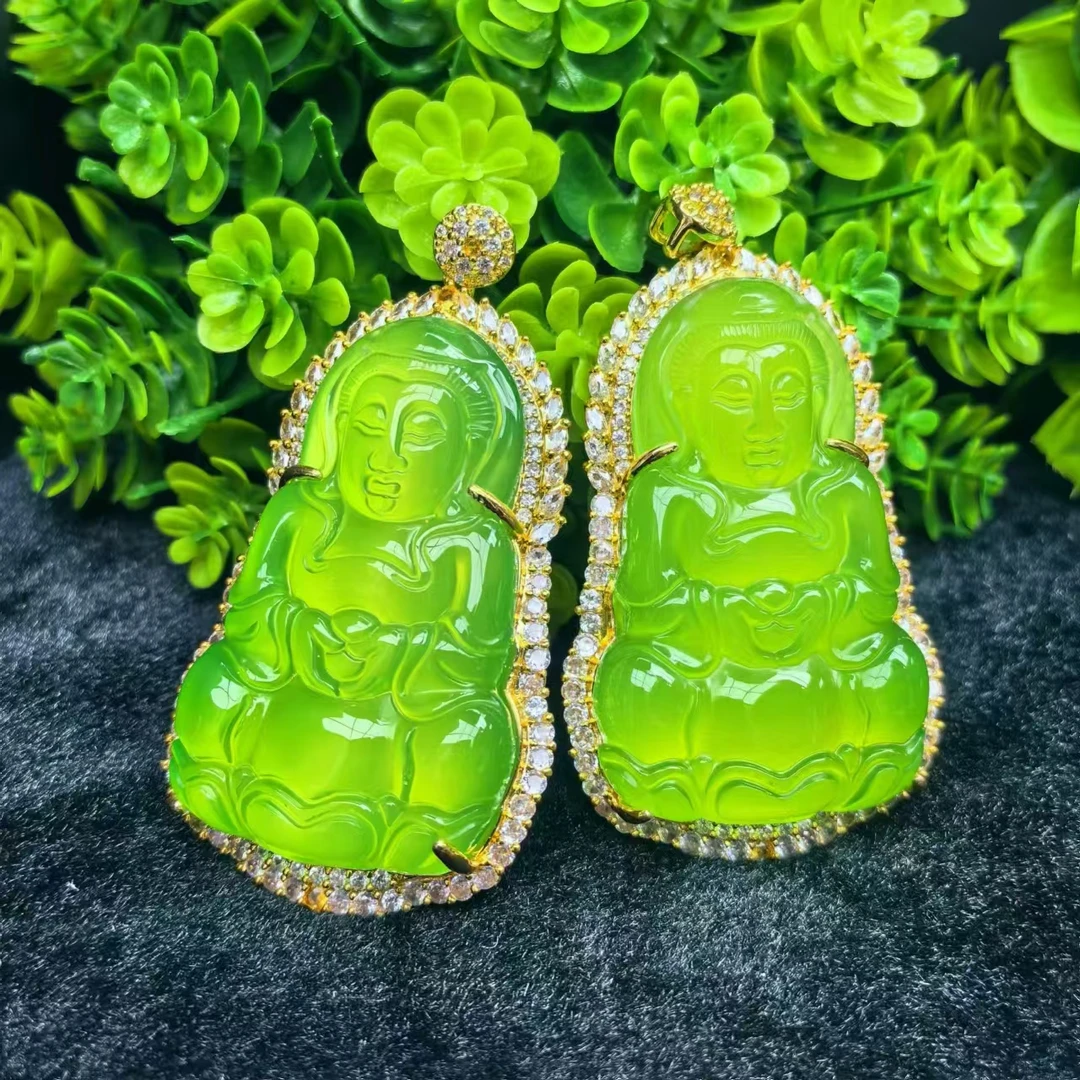 S7366皇家翠灵玉玛瑙绿观音吊坠-配链/绳-多样性发货只发一件