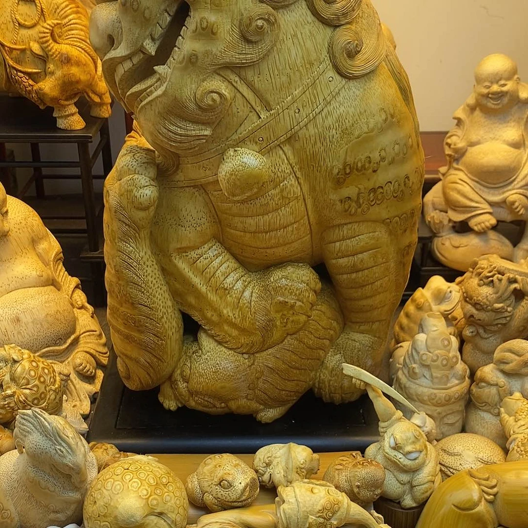 竹吃***溜竹根雕狮子大摆件