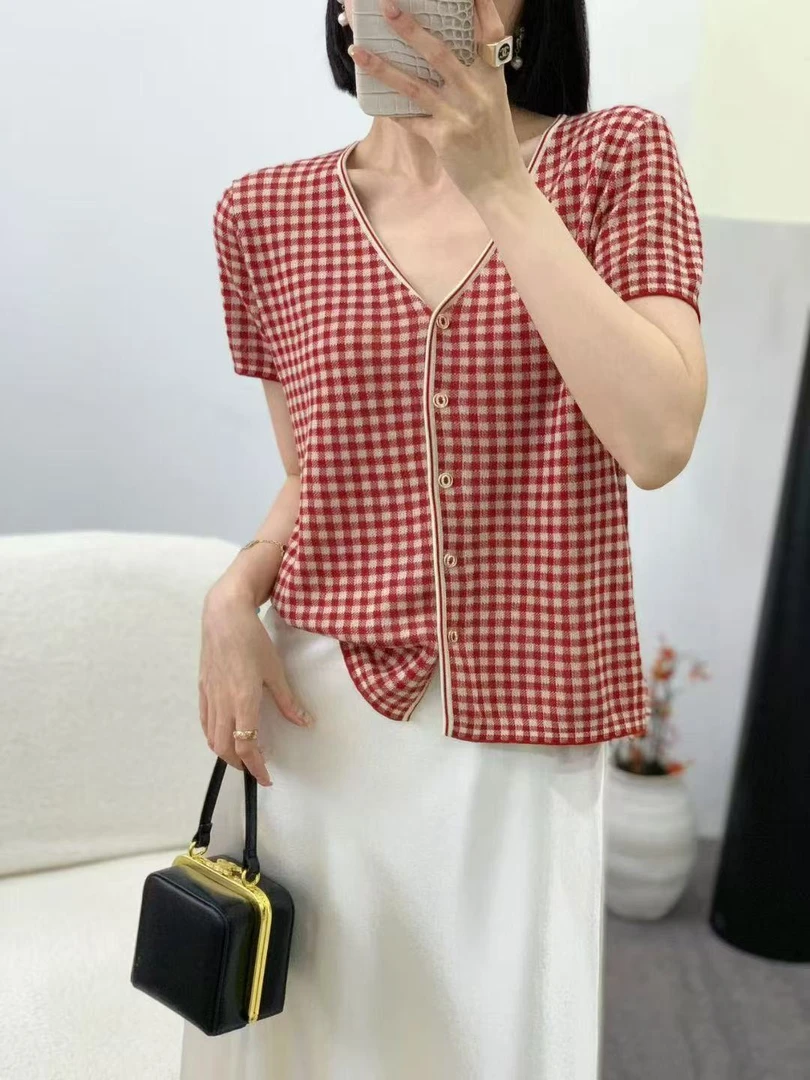 法式高级感格纹针织短袖-53