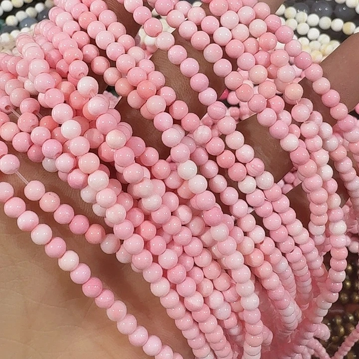 玛瑙/玉髓合金珠宝半成品一条4mm粉色圆珠